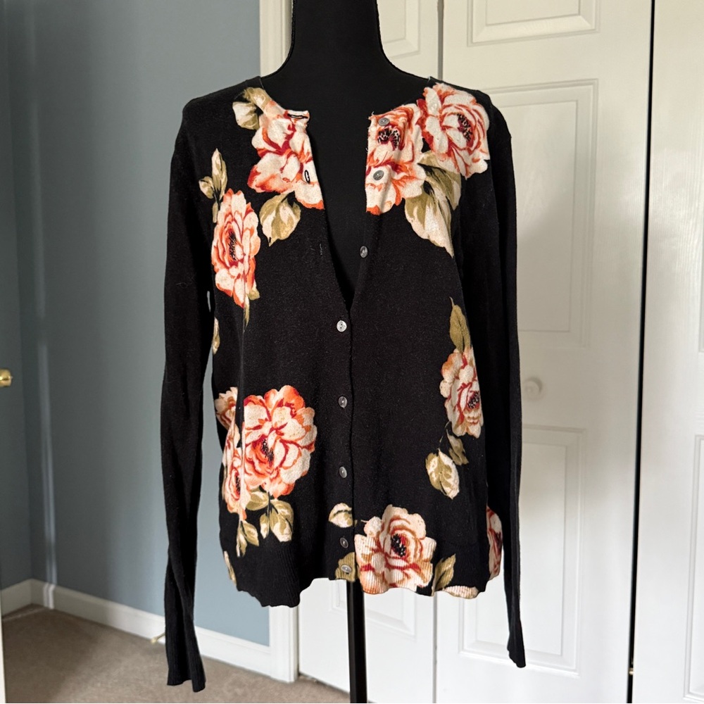 Black Floral Cardigan, Size L